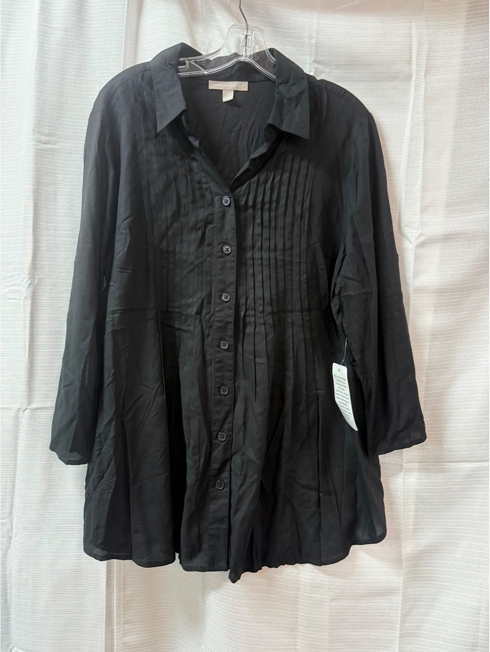 Woman Within Black Rayon Button-Up Tunic Shirt Size 14/16 Medium